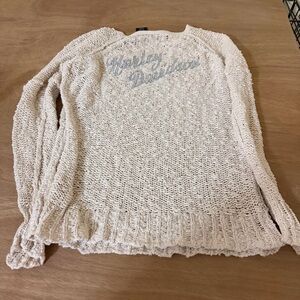 Harley-Davidson Motorcycles Long Sleeve Open Knit Sweater Women's Ivory Cream XL